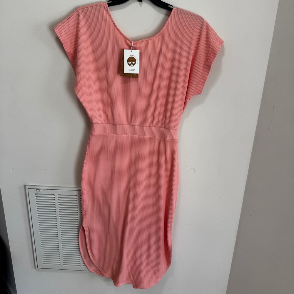 NWT Daily Practice Ribbed Knit Midi Dress Womens Pink Size M Cotton Blend Casual